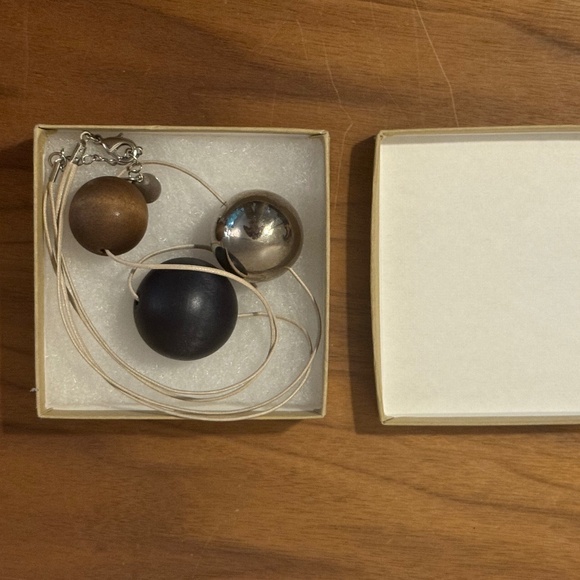 Vintage Aarikka Finland Three Round Bead Modernist Necklace - Picture 2 of 7